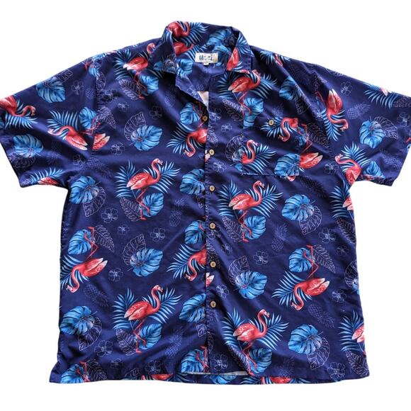 Vintage Uzzi Amphibious Gear Hawaiian Shirt Mens Extra Large Pink Flamingos READ - Picture 1 of 12
